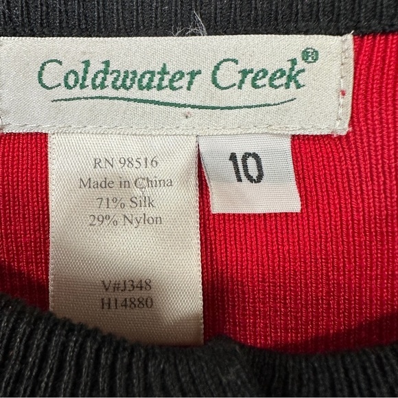 Coldwater Creek Christmas sweater cardigan size 10 red black bows ribbon Xmas - Picture 4 of 8